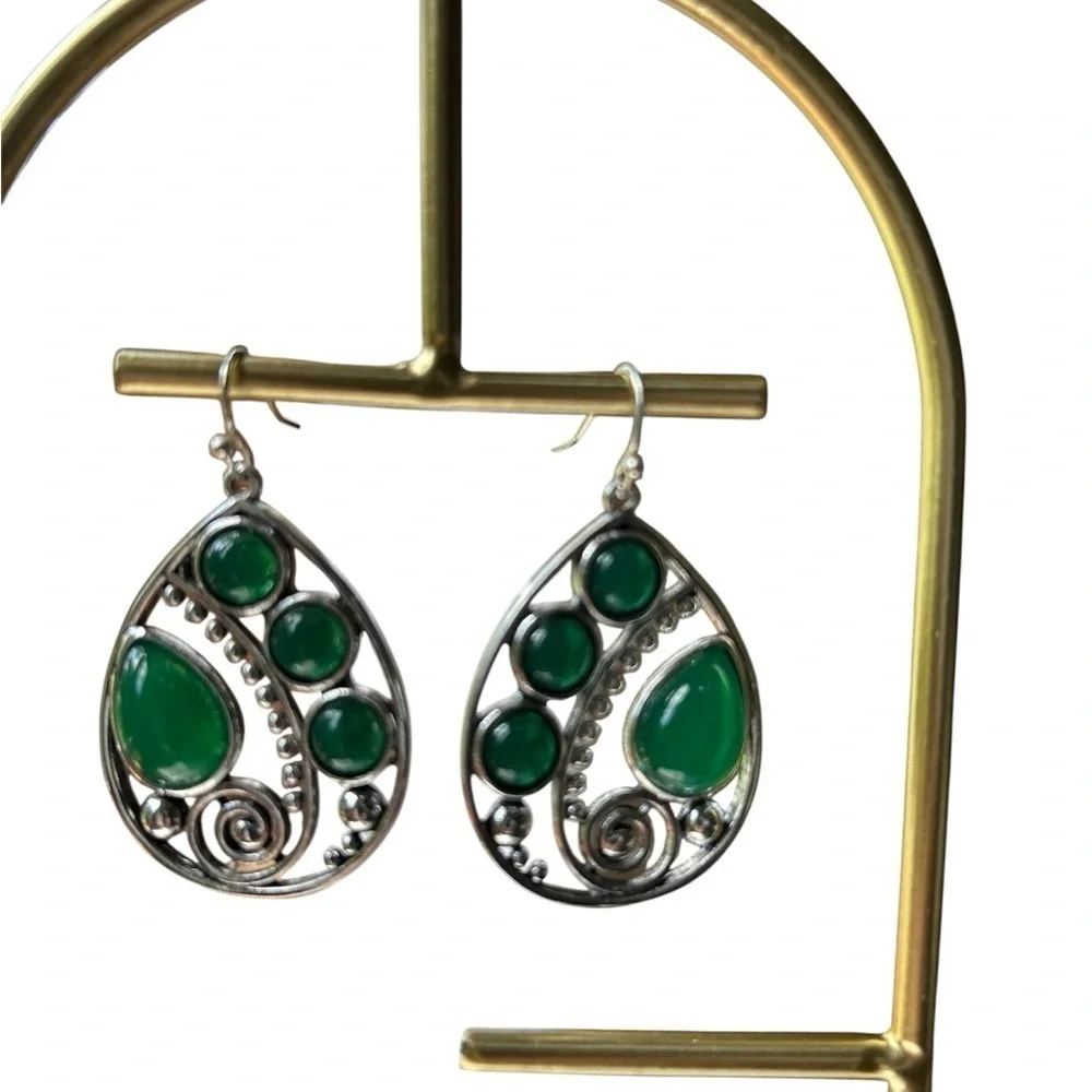 New Silver and Green Stone Earrings